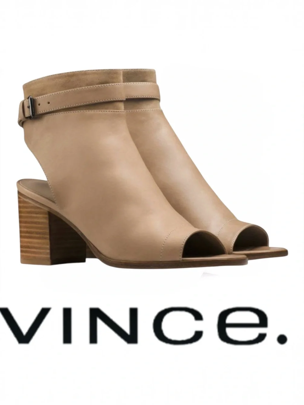 Vince JANE peep toe block heel ankle bootie  Size 7 Narrow 7N beige